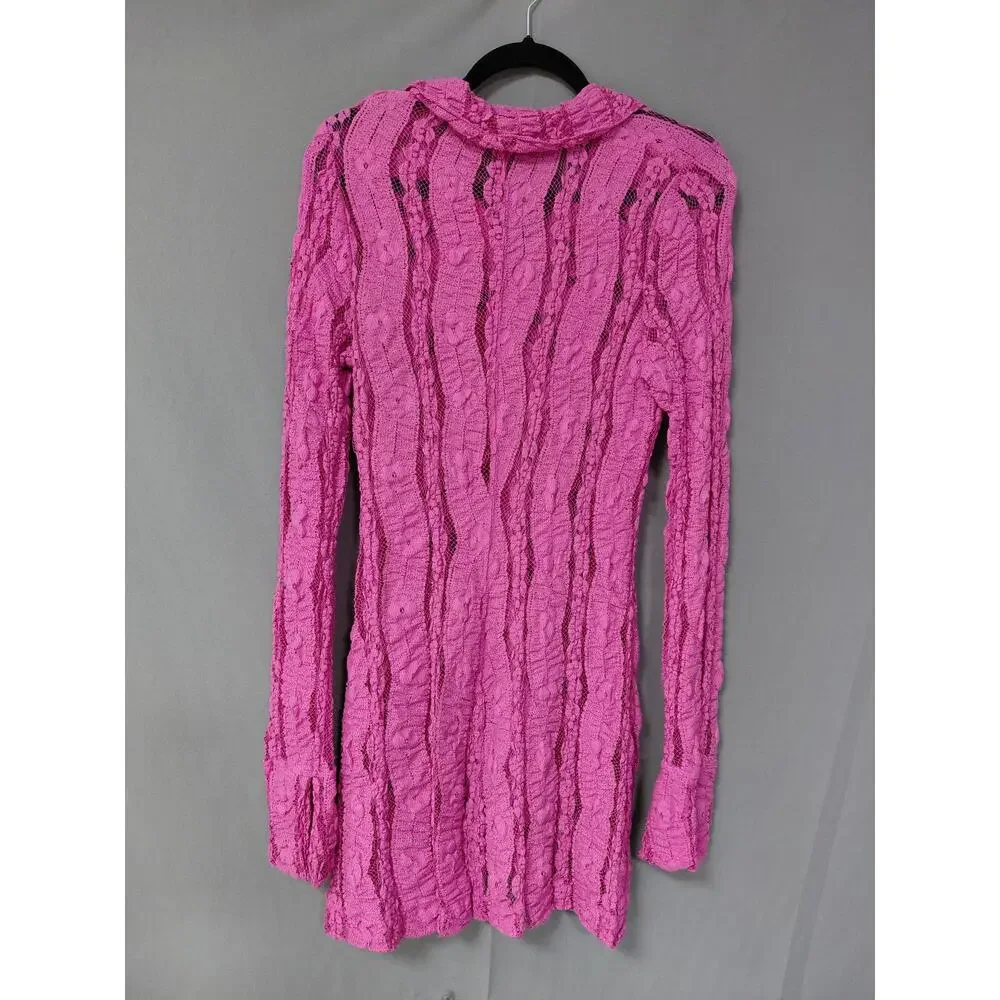 Free People Metal Pink Collared Mini Ruffle Knit Dress Women Size S